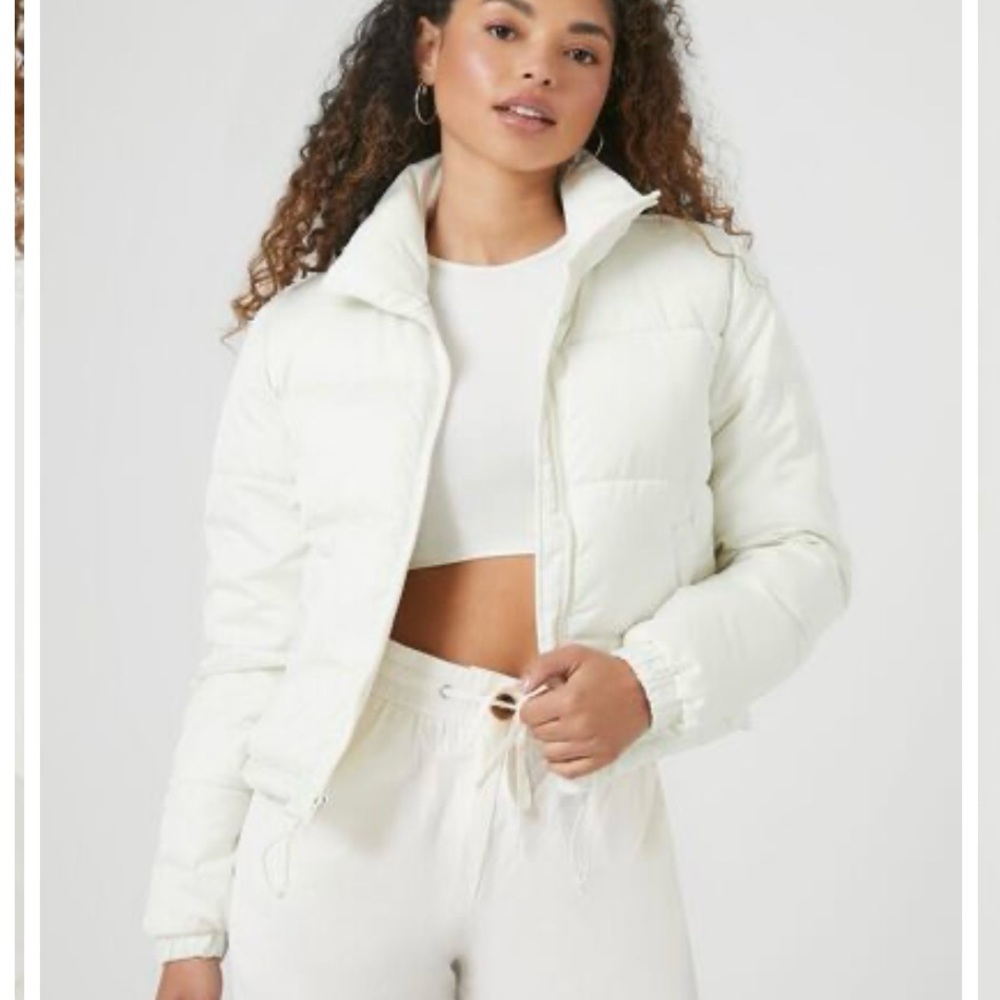 Forever 21 White Quilted Puffer Jacket Size Small
